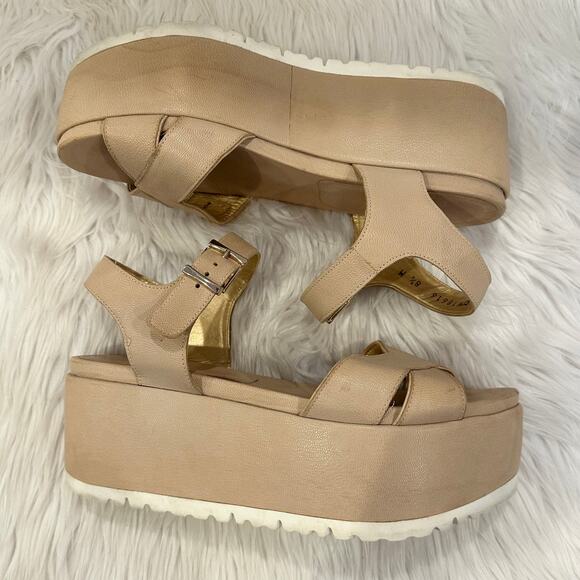 Stuart Weitzman Crosspath Platform Sandals Leather Flatform Criss Cross Cream - Picture 8 of 11